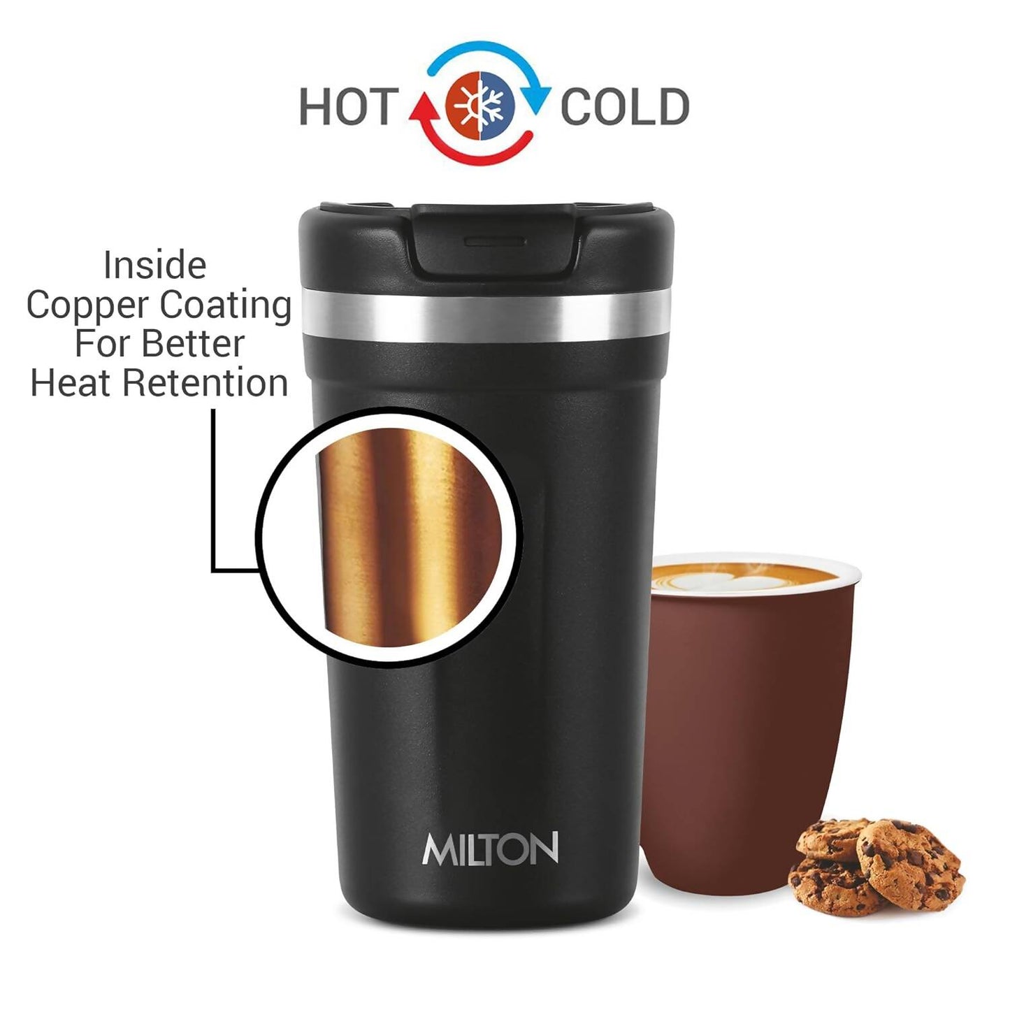 Milton Corral Thermosteel Insulated Coffee Mug Tumbler - 400ml (Black) - Swadesiicart
