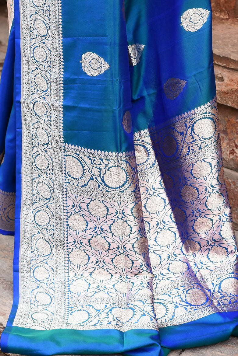 Joban Fashion Blue Banarasi Katan Pure Handloom Banarasi Silk Saree | Swadesiicart