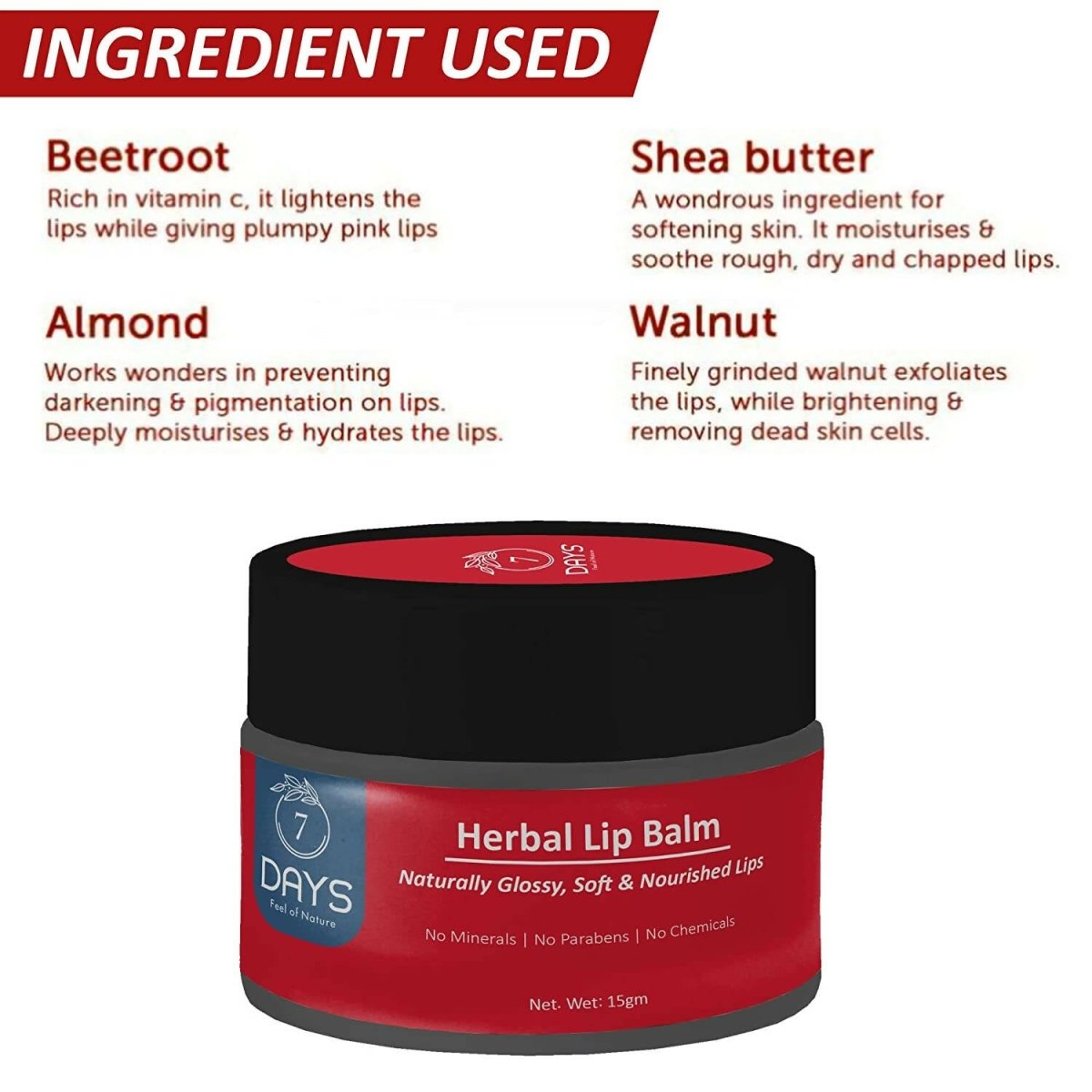7 DAYS Herbal Lip Balm - Swadesiicart