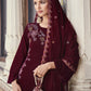 Jyoti Fashion Women's Maroon Velvet Resham Thread with Jari & Sequin Kurta with Trouser & Dupatta | Swadesiicart