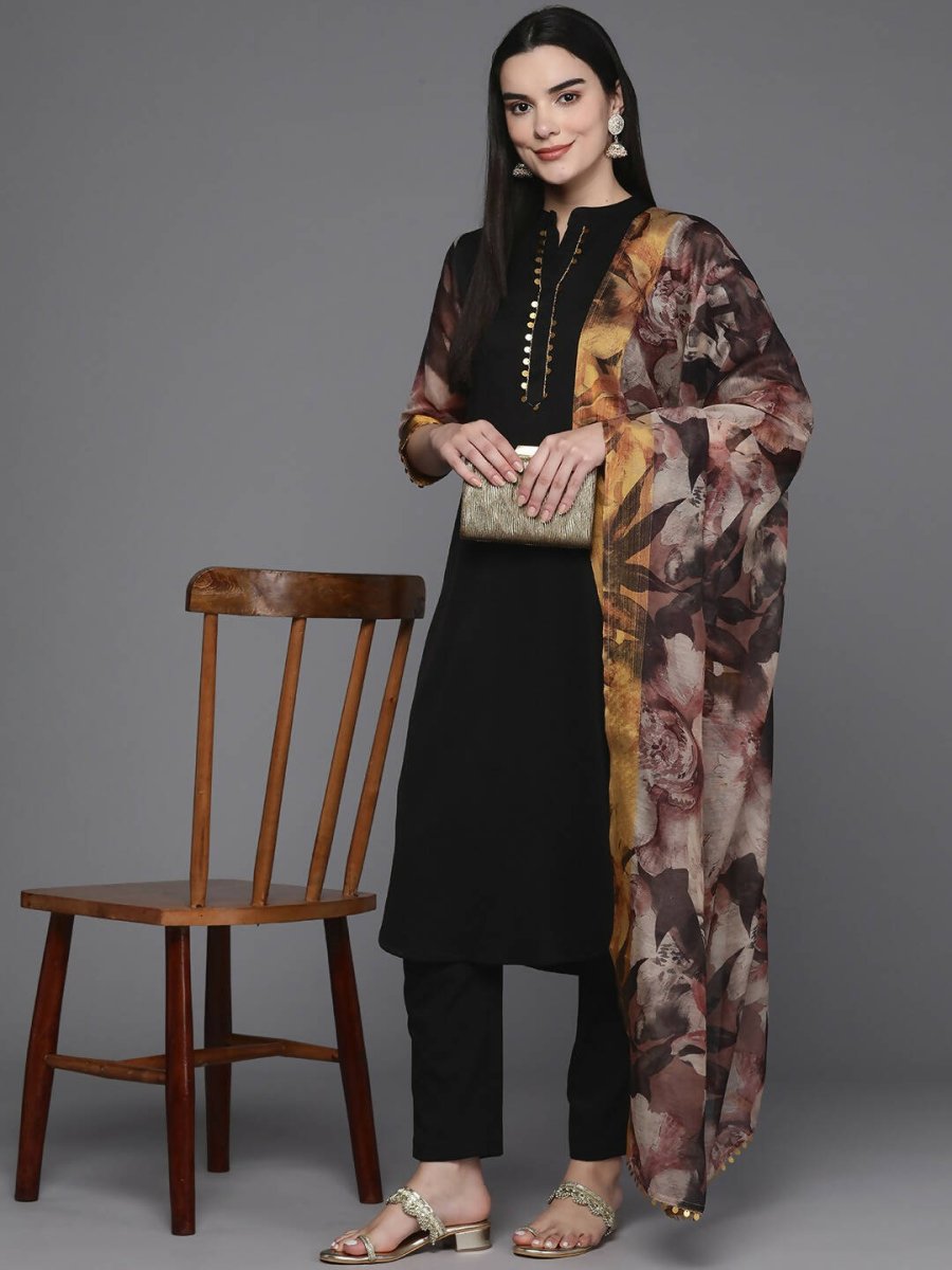 Ahalyaa Women Regular Sequinned Kurta with Trousers & With Dupatta - Black Color | Swadesiicart