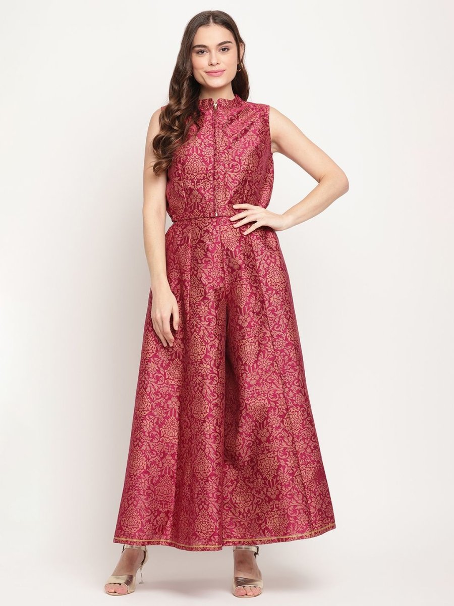 Ahalyaa Women Burgundy Floral Printed Regular Top with Palazzos | Swadesiicart