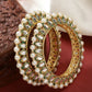 NVR Women's Set Of 2 Gold-Polished Kundan-Studded & Pearls-Beaded Bangles - Swadesiicart