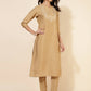 Janasya Women's Gold Crepe Silk Yoke Embroidery Festive Straight Kurta Set | Swadesiicart