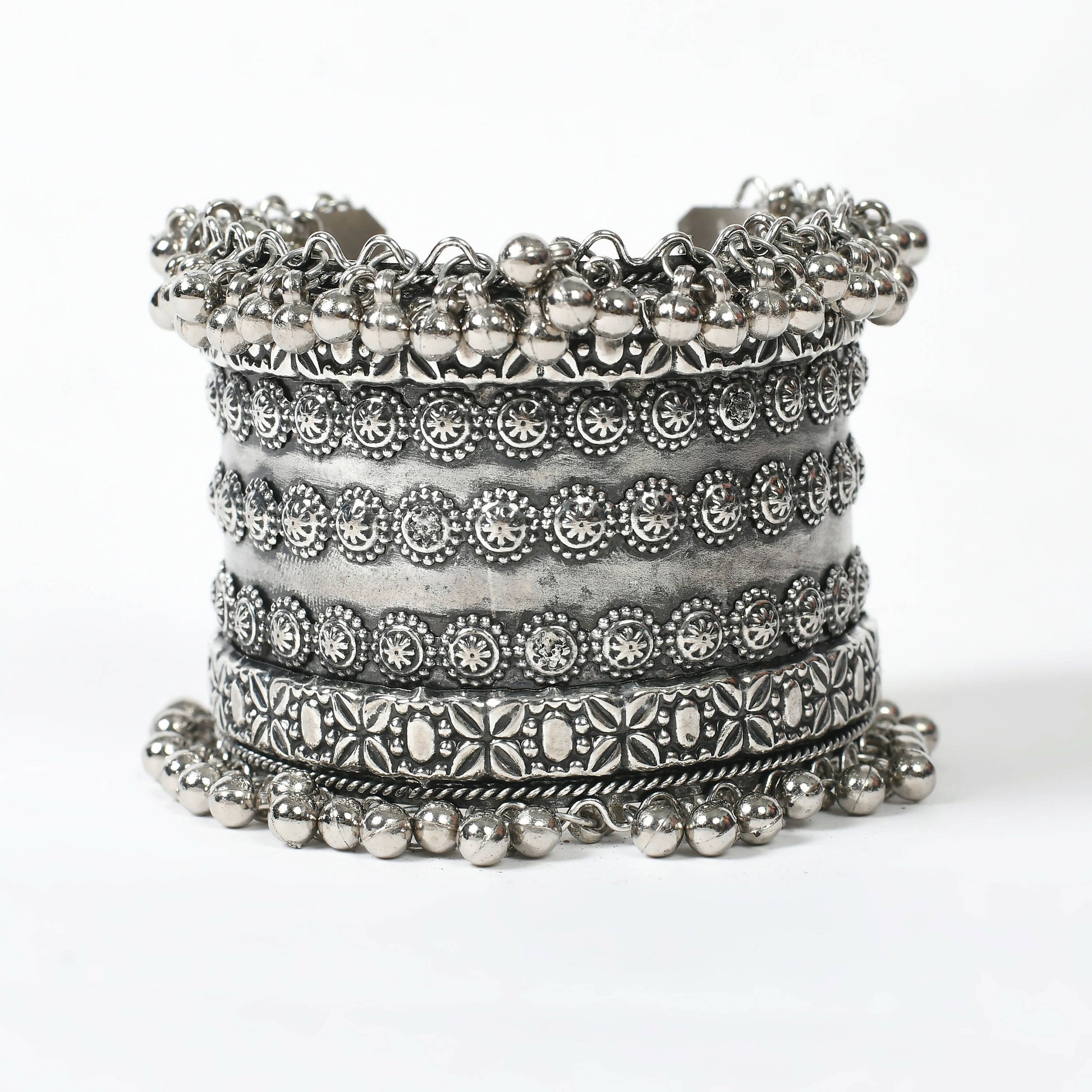 Mominos Fashion Joharkamal Oxidised Silver-Plated Ghungroo Handcraft Bracelet - Design 025 - Mominos Fashion