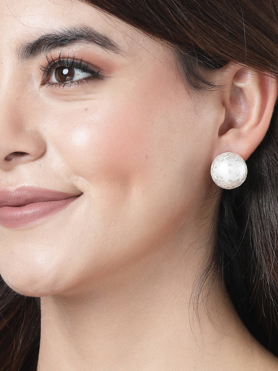 NVR Women's White Color Moon Stud Earrings | Swadesiicart