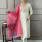 White Viscose Chanderi Stitched Suit With Dupatta - Tanisha | Swadesiicart