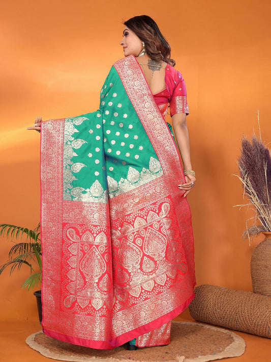 Joban Fashion Banarasi Light Green Woven Soft Silk Saree | Swadesiicart