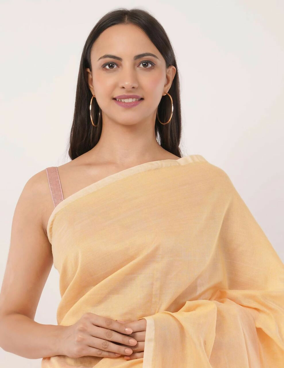 Exclusive Collection Beautiful Khadi Cotton Cream Light Orange Light Yellow Handloom Saree - Swadesiicart