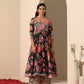 Pomcha Jaipur Black Gul Gulab Anarkali Set | Swadesiicart
