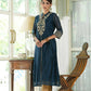 Juniper Blue Chanderi Festive Embroidered Polka Dot Printed A-Line Kurta For Women | Swadesiicart