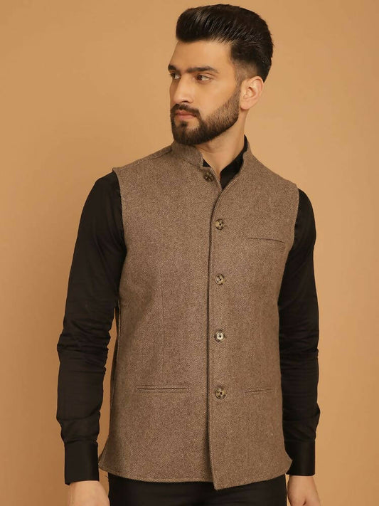 Even Apparels Pure Wool Nehru Jacket - Beige | Swadesiicart