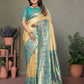 Aastha Fashion Cream Tissue Silk Paithani Woven Saree
