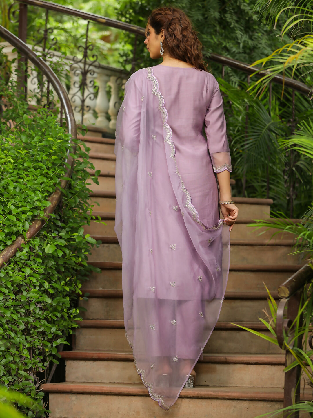 Janasya Lavender Silk Blend Solid Kurta,Bottom & Dupatta | Swadesiicart
