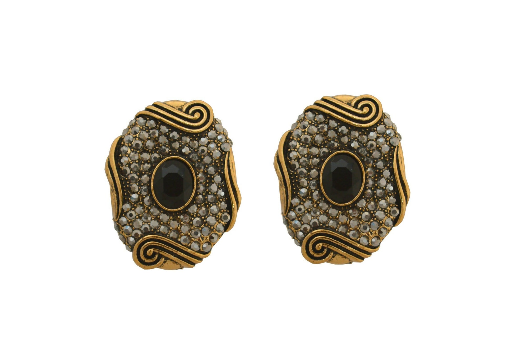 Joban Fashion Women Brass Golden Black Ad Earrings - Swadesiicart