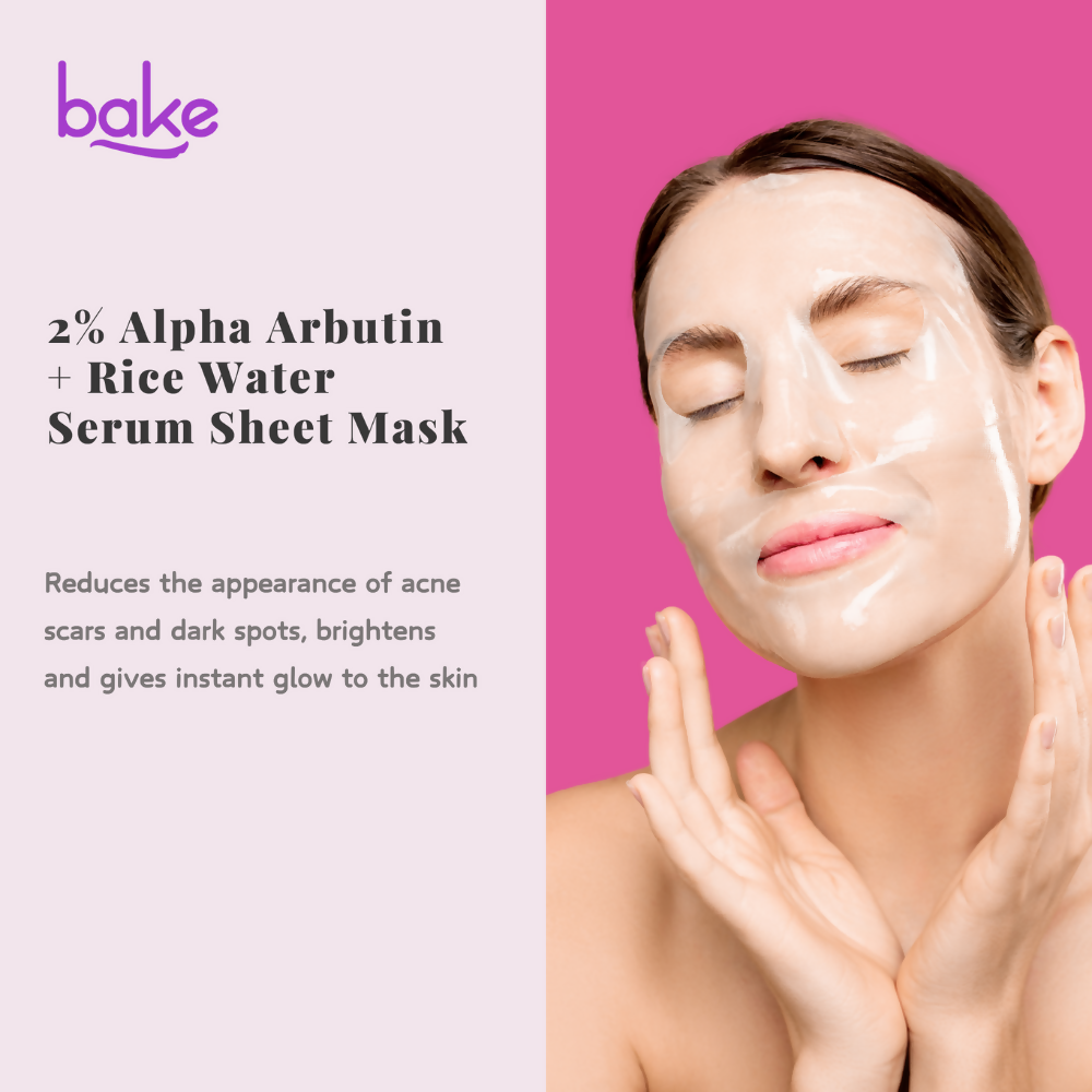 Bake 2% Alpha Arbutin + Rice Water Serum Sheet Mask | Swadesiicart