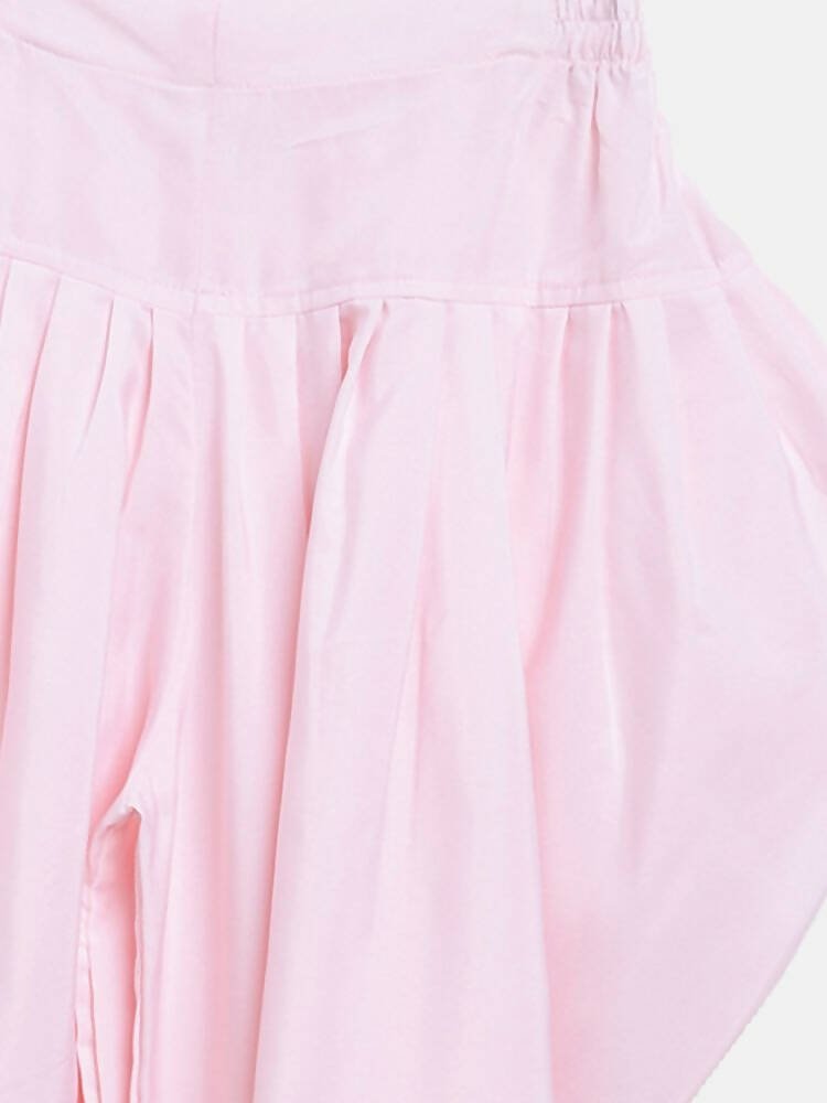 Ahalyaa Pink Polysilk Floral Printed Kids Kurta Dhoti Set For Girls | Swadesiicart