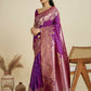 Vishnu Weaves Women's Purple Banarasi Silk Zari Woven Saree with Blouse - Swadesiicart