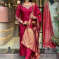 The52 Maroon Beautiful Embroidered Viscose Chanderi Fabric Straight Kurta Pant with Dupatta Set - Swadesiicart