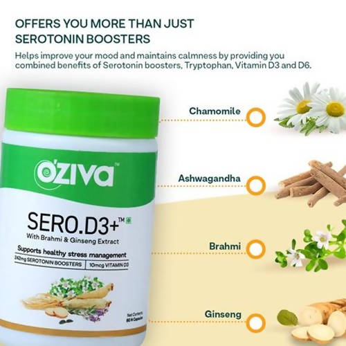 OZiva Sero.D3+ With Brahmi & Ginseng Extract Capsules | Swadesiicart