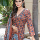 BulBul Fashionista Rust Cotton Kurta Set with Dupatta - Swadesiicart