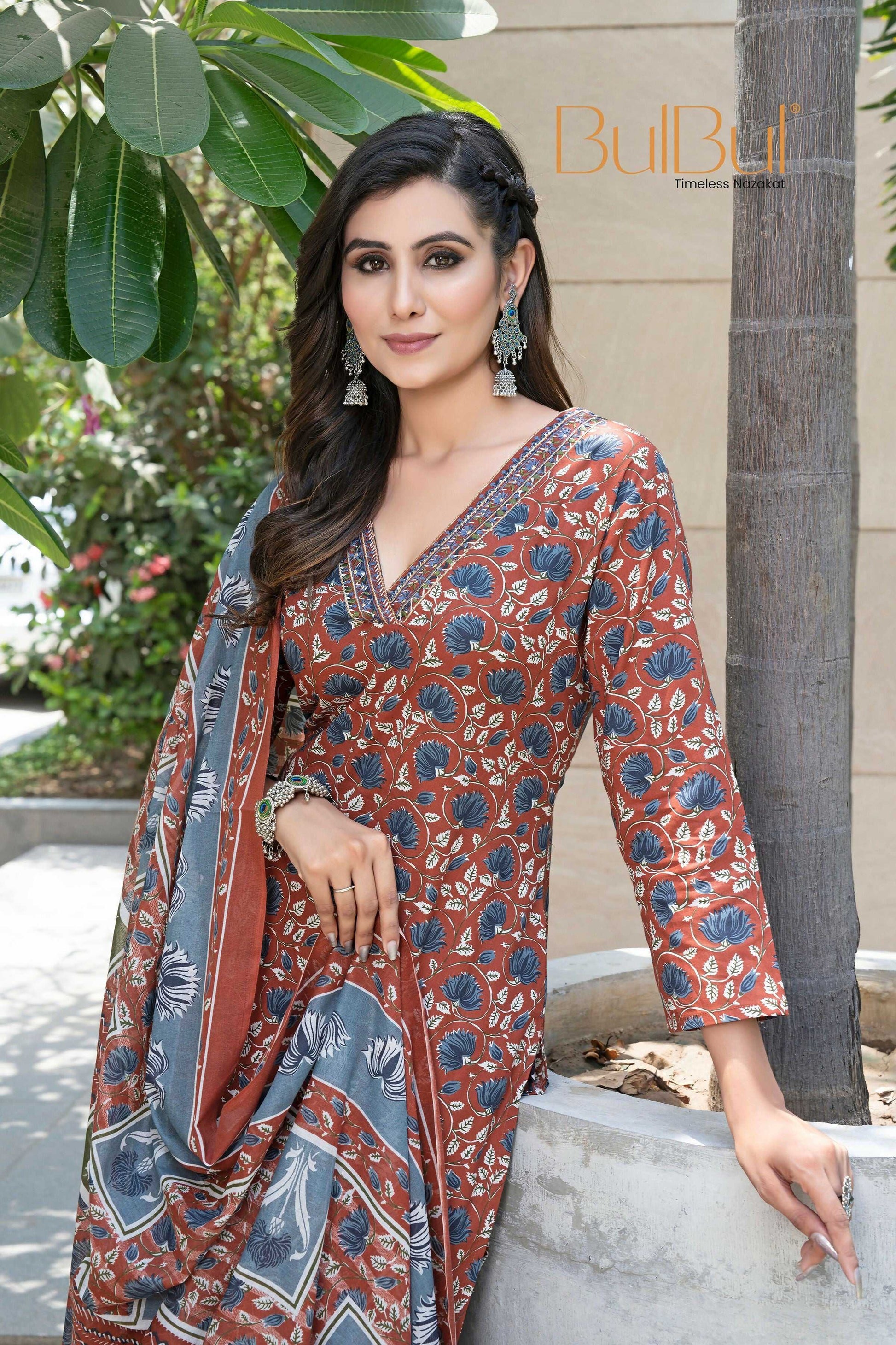 BulBul Fashionista Rust Cotton Kurta Set with Dupatta - Swadesiicart