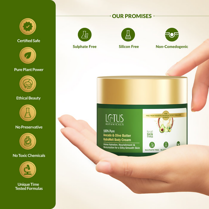Lotus Botanicals 100% Pure Avocado & Olive Butter HydraMelt Body Cream | Swadesiicart