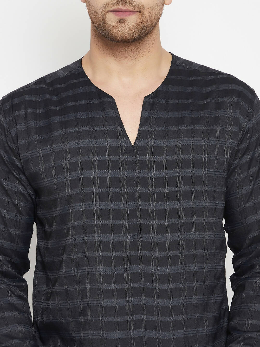 Even Apparels Black Color Viscose Men's Kurta With Slit Neckline | Swadesiicart