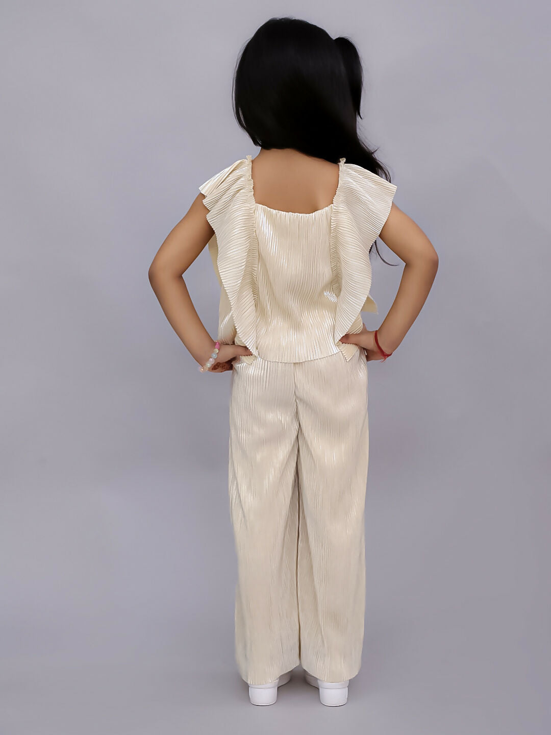 Lil Drama Glam Up Girls Beige Party Top and Pant Set | Swadesiicart