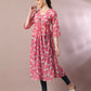 Myshka Women's Pink Printed Georgette A-Line Nyra-cut Kurta - Swadesiicart