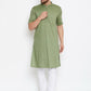 Even Apparels Green Color Pure Cotton Men's Kurta With Band Collar | Swadesiicart