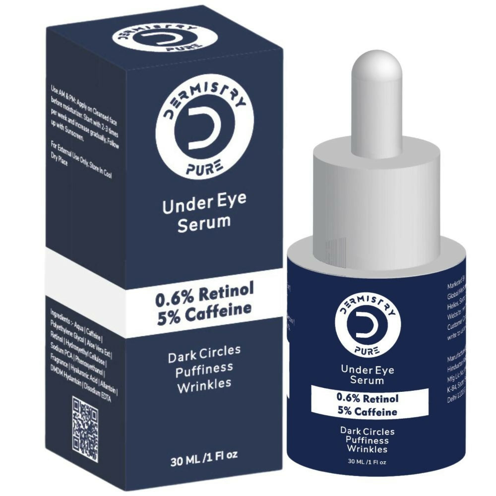 Dermistry Pure 0.6% Retinol 5% Caffeine Under Eye Serum Puffiness Fine Line Wrinkles Puffy Dark Eyes - Swadesiicart
