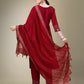 Jyoti Fashion Women's Maroon Cotton Blend Embroidery & Fancy Lace work Kurta with Trouser & Dupatta | Swadesiicart