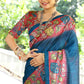 Vishnu Weaves Women's Blue Cotton Silk Woven Saree with Blouse - Swadesiicart