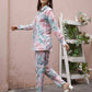 Blue & Pink Rayon Floral Printed Top with Matching Bottom - Eesha - Swadesiicart
