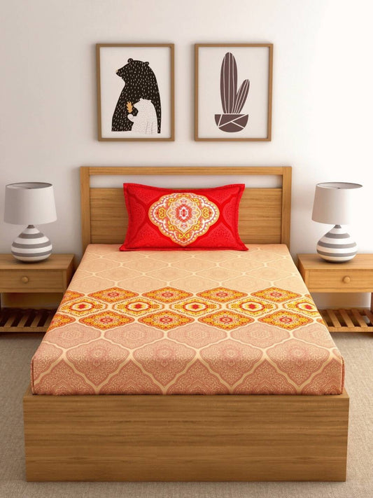 Dreamscape Pink Ethnic Motifs 144 TC Cotton Bedsheet with Pillow Covers - Swadesiicart