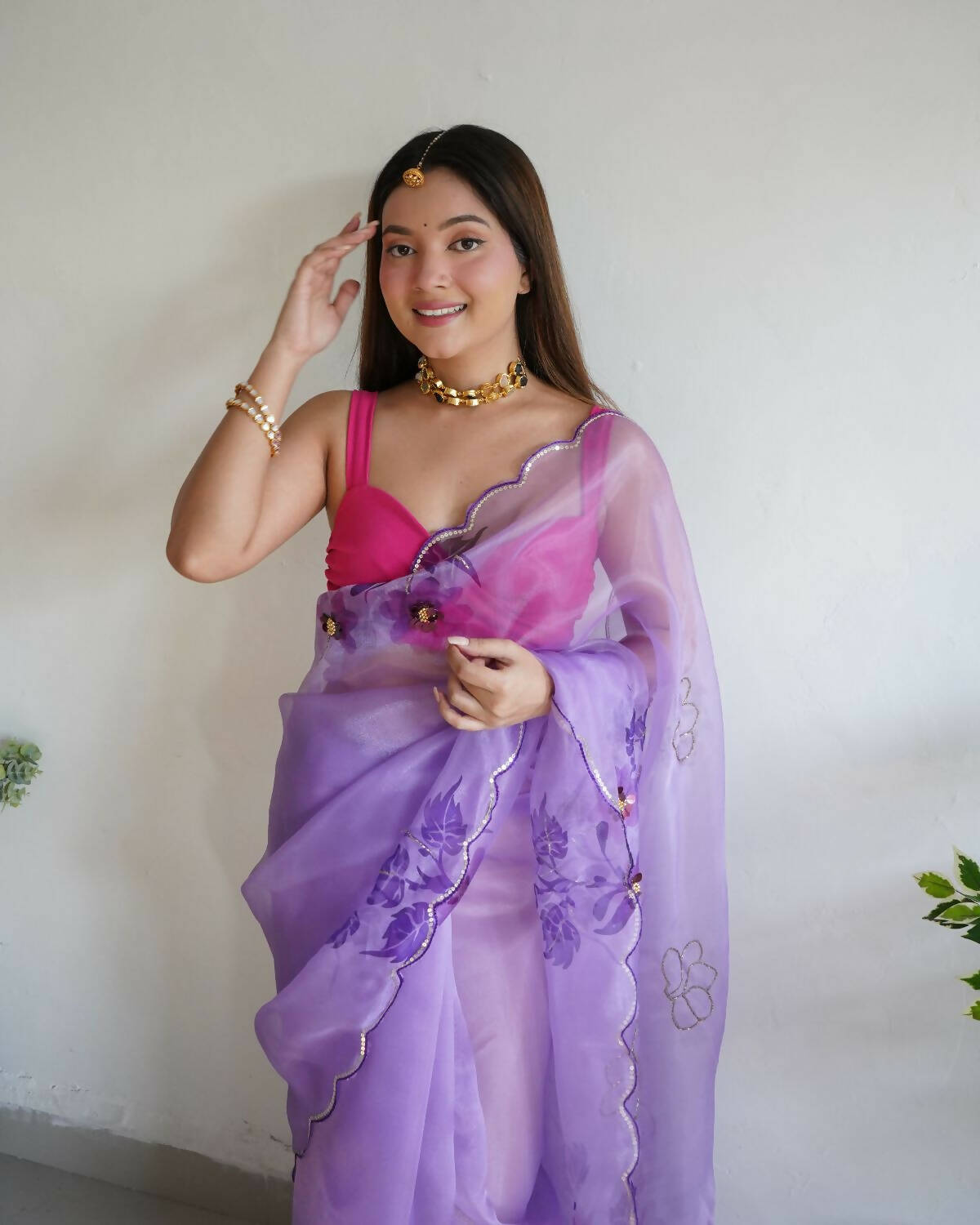 Vamsee Purple Organza Saree - Swadesiicart