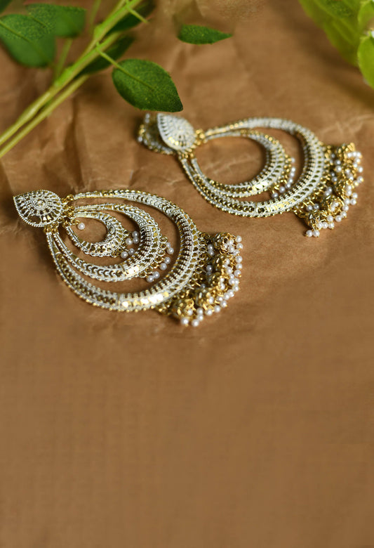 Mominos Fashion Johar Kamal Triple Circle White With Red Golden Big Size Earrings - Swadesiicart