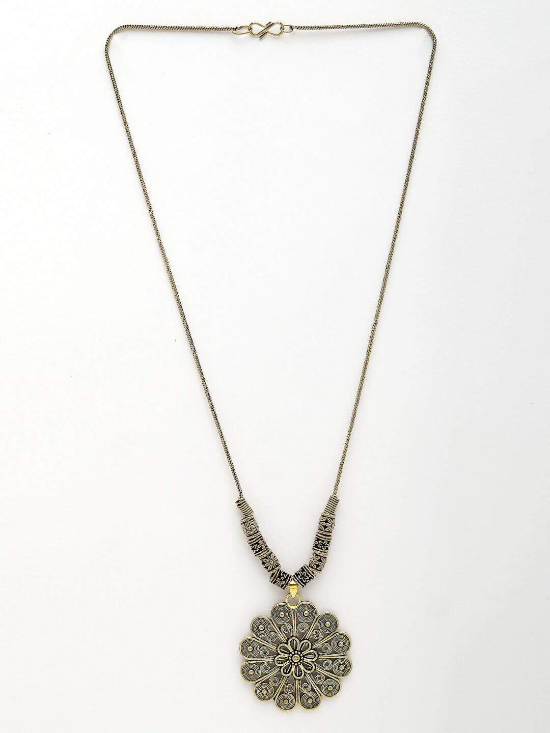 NVR Women's Gold-Polished Floral Shape Pendant with Chain | Swadesiicart