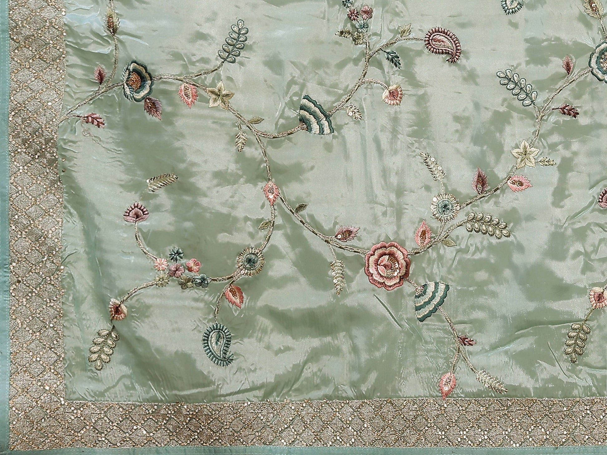 Blue Satin Silk Embroidered Saree With Stitched Blouse - Nimaya Kaksha