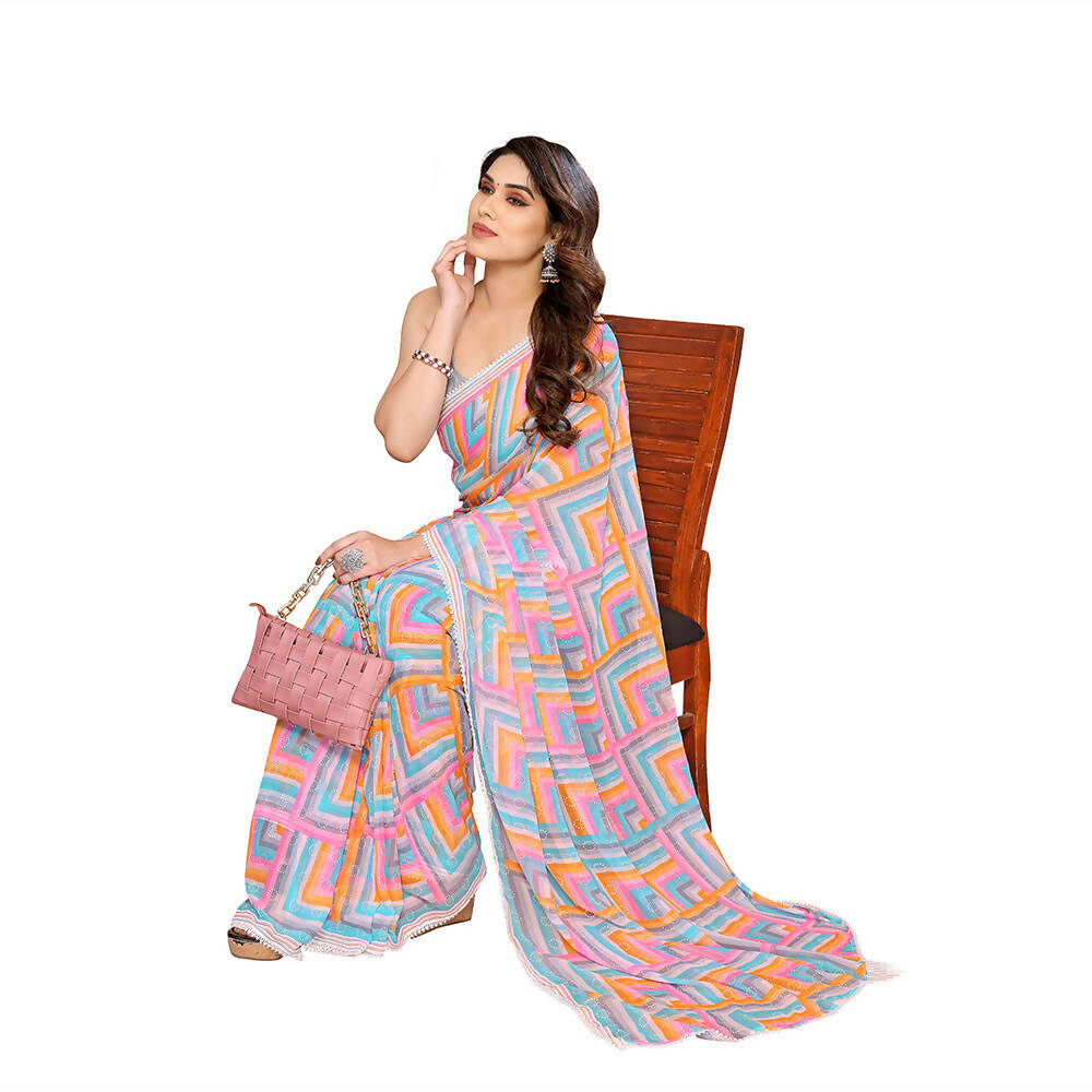 Women's Partywear Designer Grey Georgette Fancy Saree - Satrangi | Swadesiicart