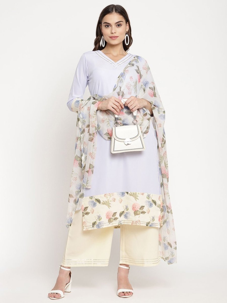 Ahalyaa Women's Powder Blue Crepe Kurta Palazzo Set With Dupatta | Swadesiicart