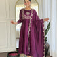 The52 Purple Women's Gorgeous Embroidered Vichitra Silk Fabric Flared Kurta Pant with Dupatta Set - Swadesiicart