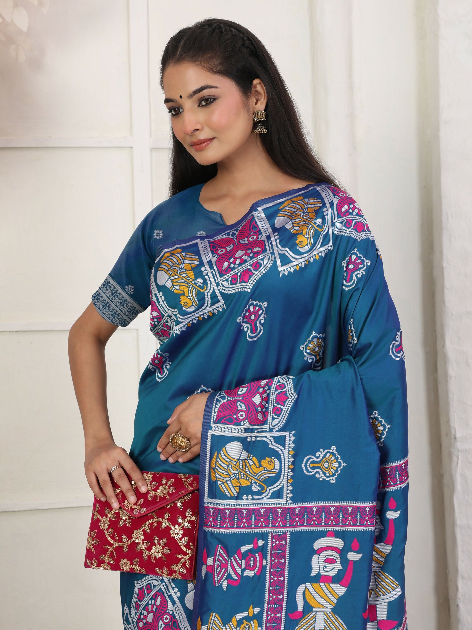 Shree Shyam Fashion Silk Blend Teal Blue Saree