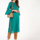 Aniyah Cotton Criss Cross Bell Sleeves Blue Straight Kurta (AN-143K) - Swadesiicart