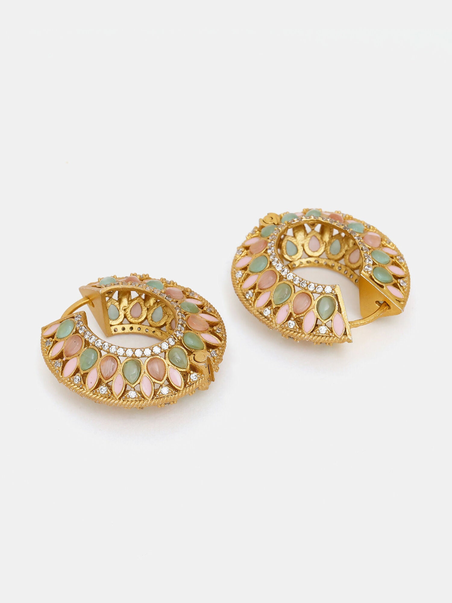 Ruby Raang Gold Polished Multi-Color Kundan Loops | Swadesiicart