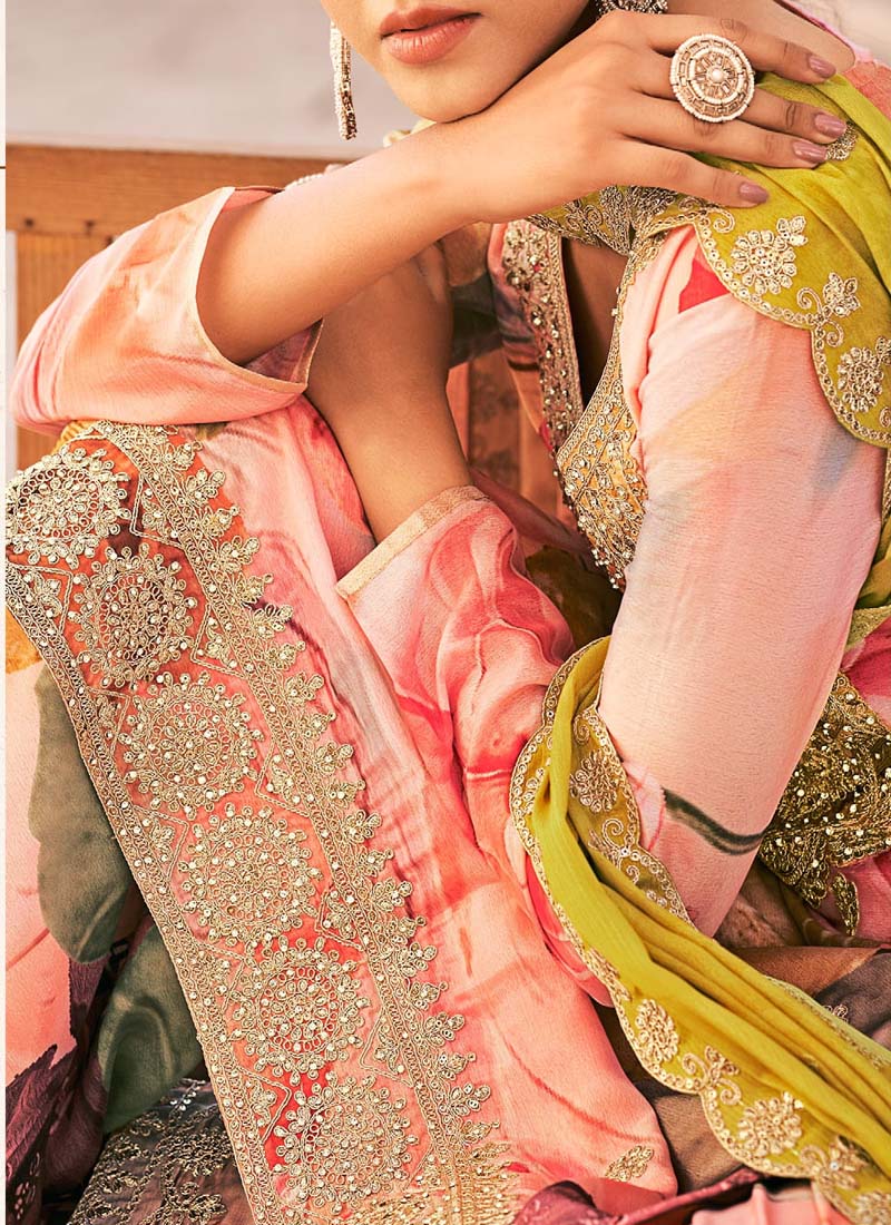 Vegaa Fashion Baby Pink Premium Chinon Embroidered Palazzo Suit - Swadesiicart