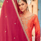 Vegaa Fashion Red Premium Chinon Embroidered Palazzo Suit - Swadesiicart