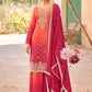 Vegaa Fashion Red Premium Chinon Embroidered Palazzo Suit - Swadesiicart