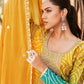 Vegaa Fashion Yellow Premium Chinon Embroidered Palazzo Suit - Swadesiicart